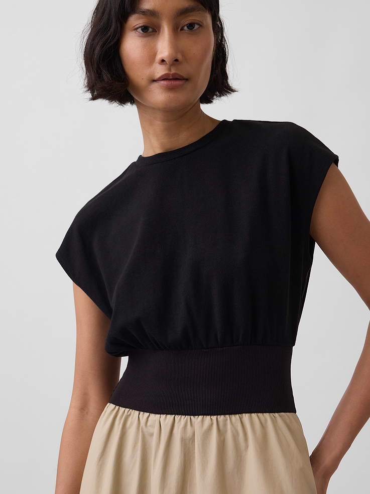 Image number 4 showing, Mixed Media Drop-Waist Midi Dress