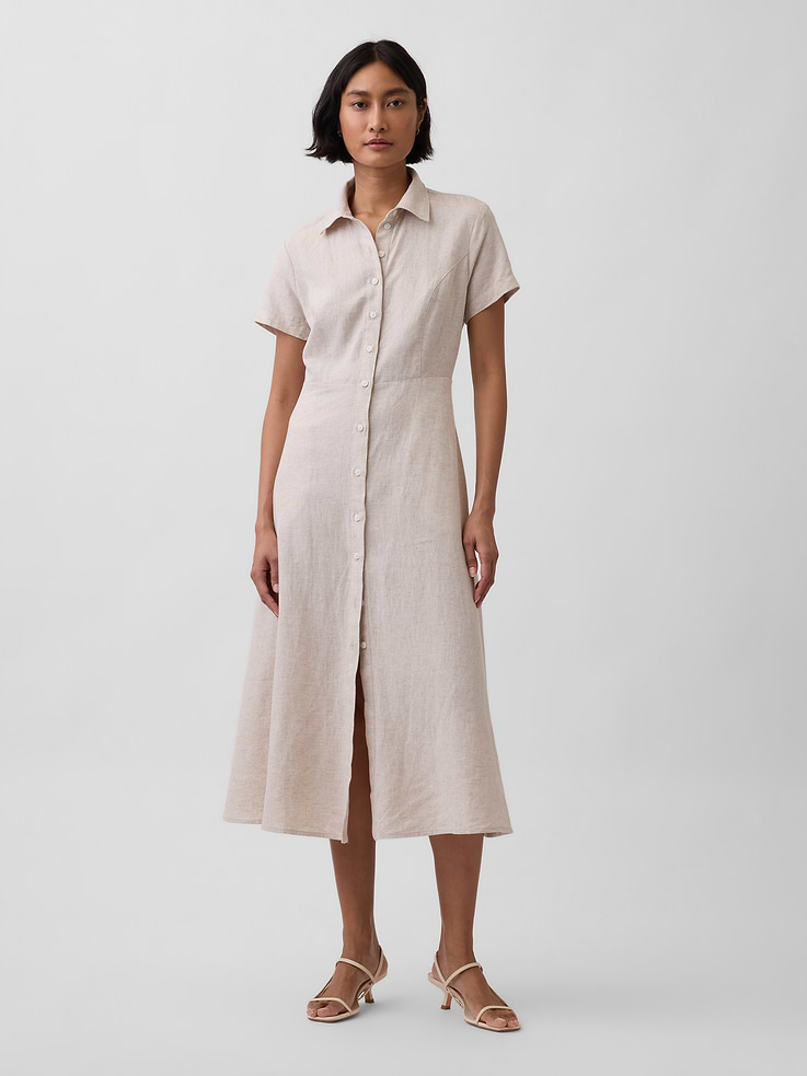 Image number 1 showing, Linen-Blend Midi Shirtdress