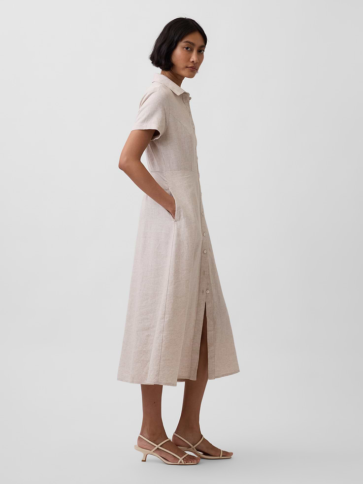 Image number 3 showing, Linen-Blend Midi Shirtdress