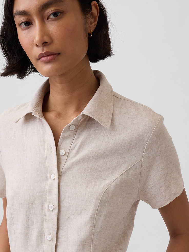 Image number 4 showing, Linen-Blend Midi Shirtdress