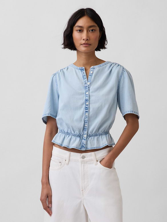 Denim Peplum Crop Top