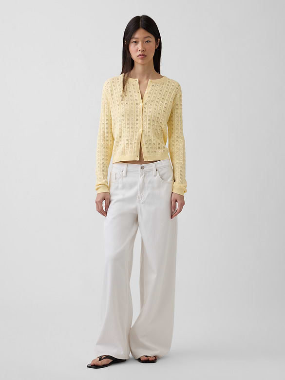 100% Cotton Pointelle Crop Cardigan