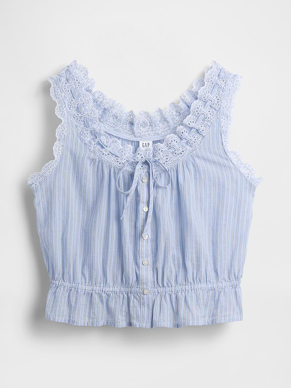 Eyelet Tie-Front Crop Peplum Top