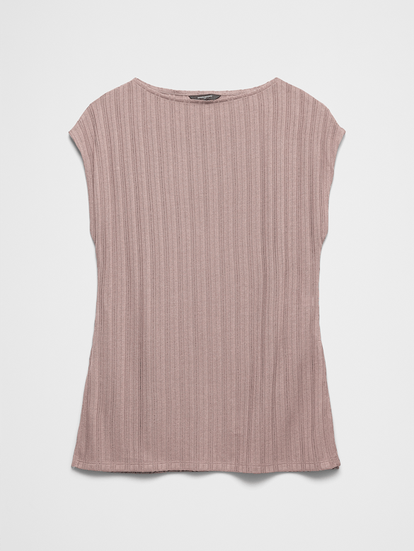 Sheer Ribbed Straight-Neck Top