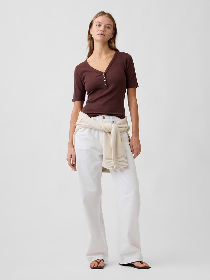 Image number 3 showing, Modern Ribbed V-Neck Henley Top