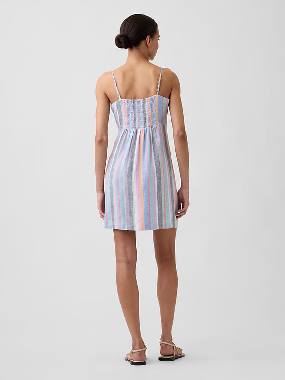 Linen-Blend Squareneck Mini Dress