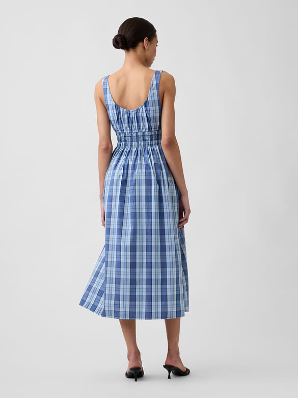 Smocked Tie-Front Midi Dress
