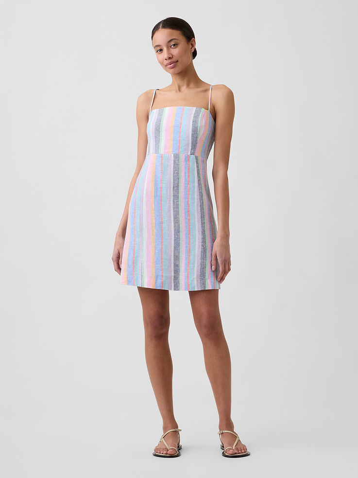 Image number 1 showing, Linen-Blend Squareneck Mini Dress