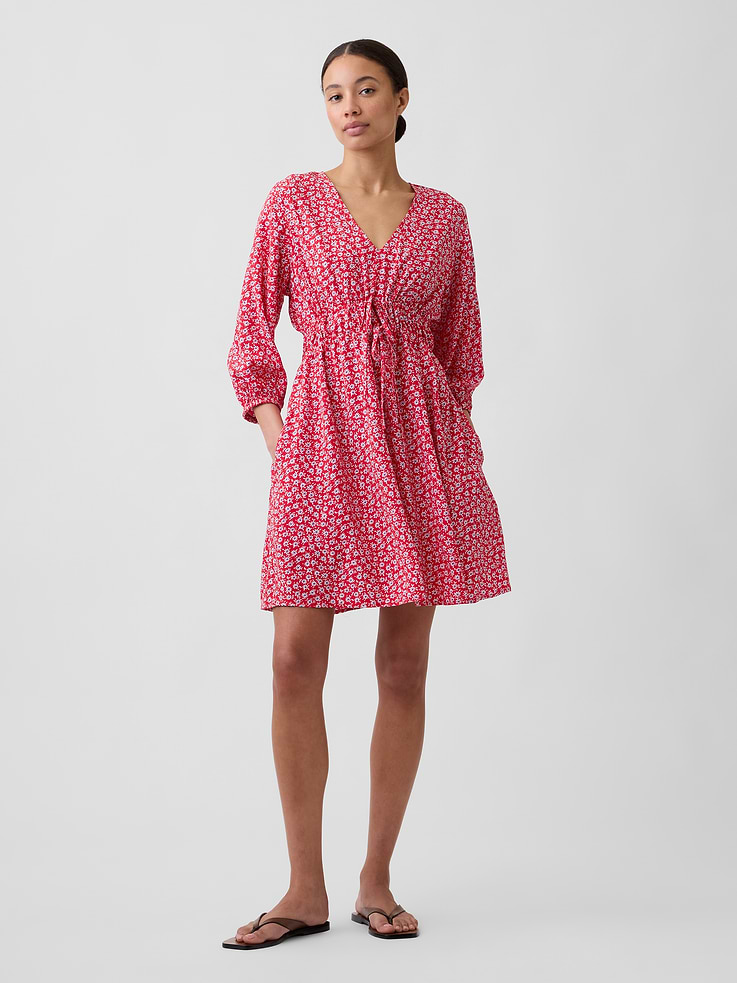 Gap Factory Women's V-Neck Mini Dress (Red Floral Print)