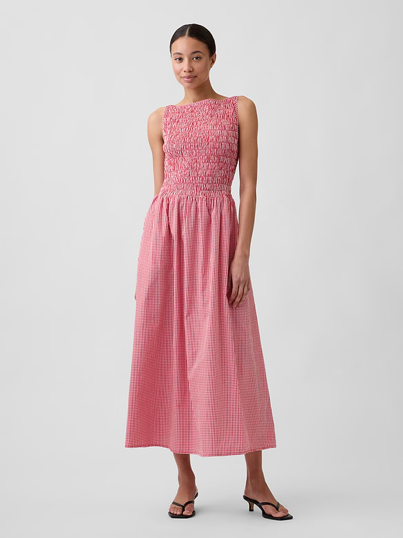 Smocked Boatneck Maxi Dress