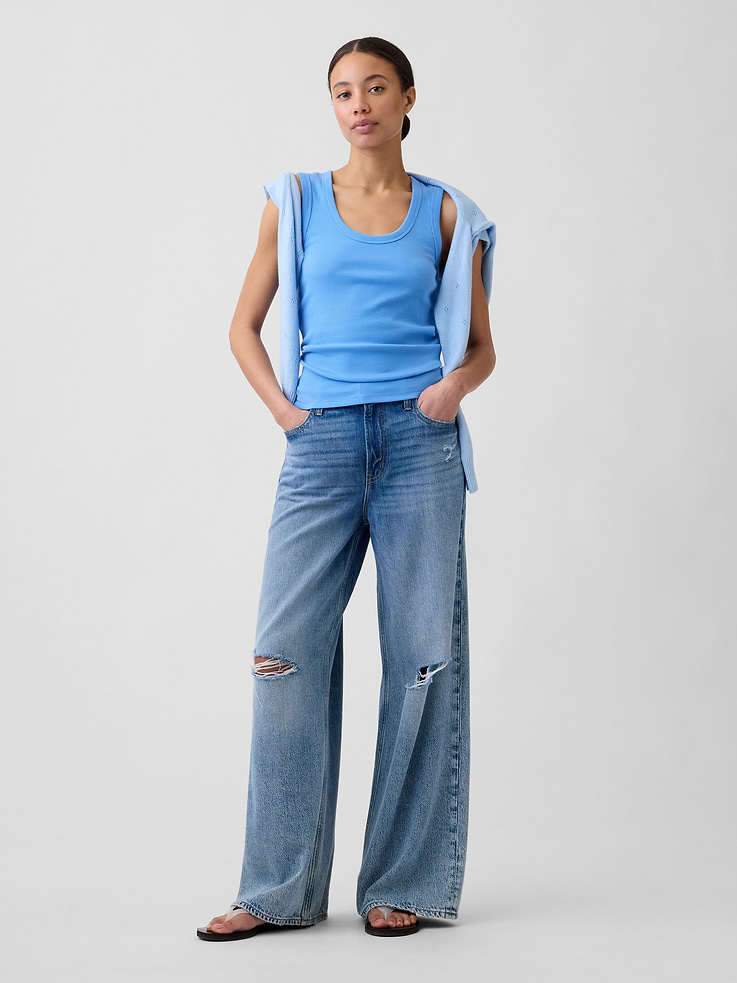 Image 3 of 5, Ribbed Scoopneck Tank Top