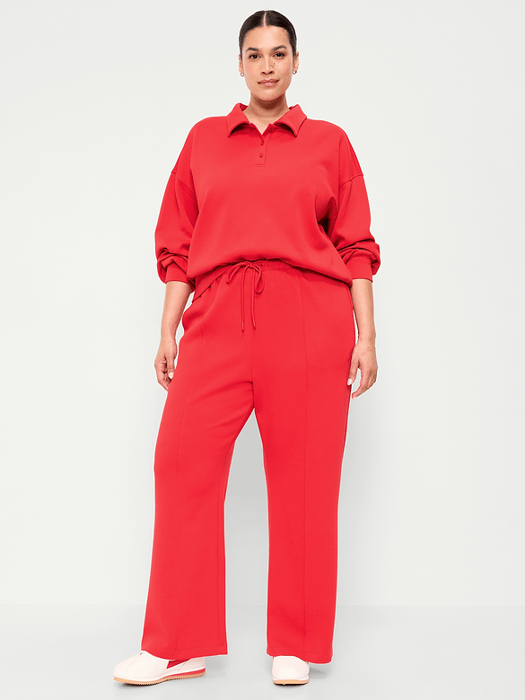 Mid-Rise Dynamic Fleece Textured Wide-Leg Sweatpants