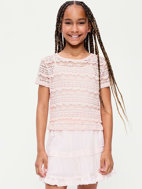 2-in-1 Short-Sleeve Cami Lace Top for Girls