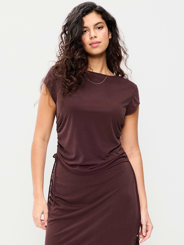 Cap-Sleeve Shirred Side Top