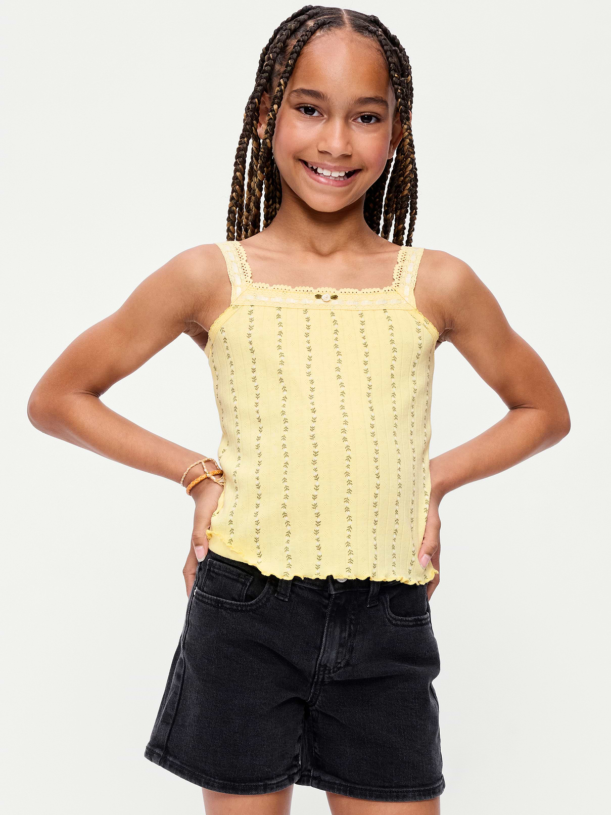 Image number 1 showing, Fitted Lace-Trim Pointelle Tank Top for Girls