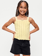 Image number 1 showing, Fitted Lace-Trim Pointelle Tank Top for Girls