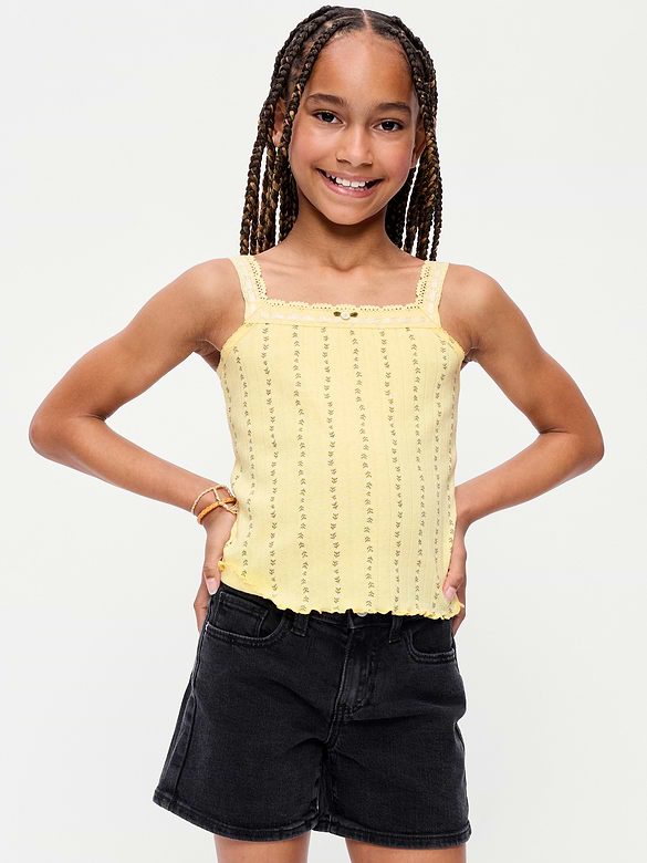 Fitted Lace-Trim Pointelle Tank Top for Girls