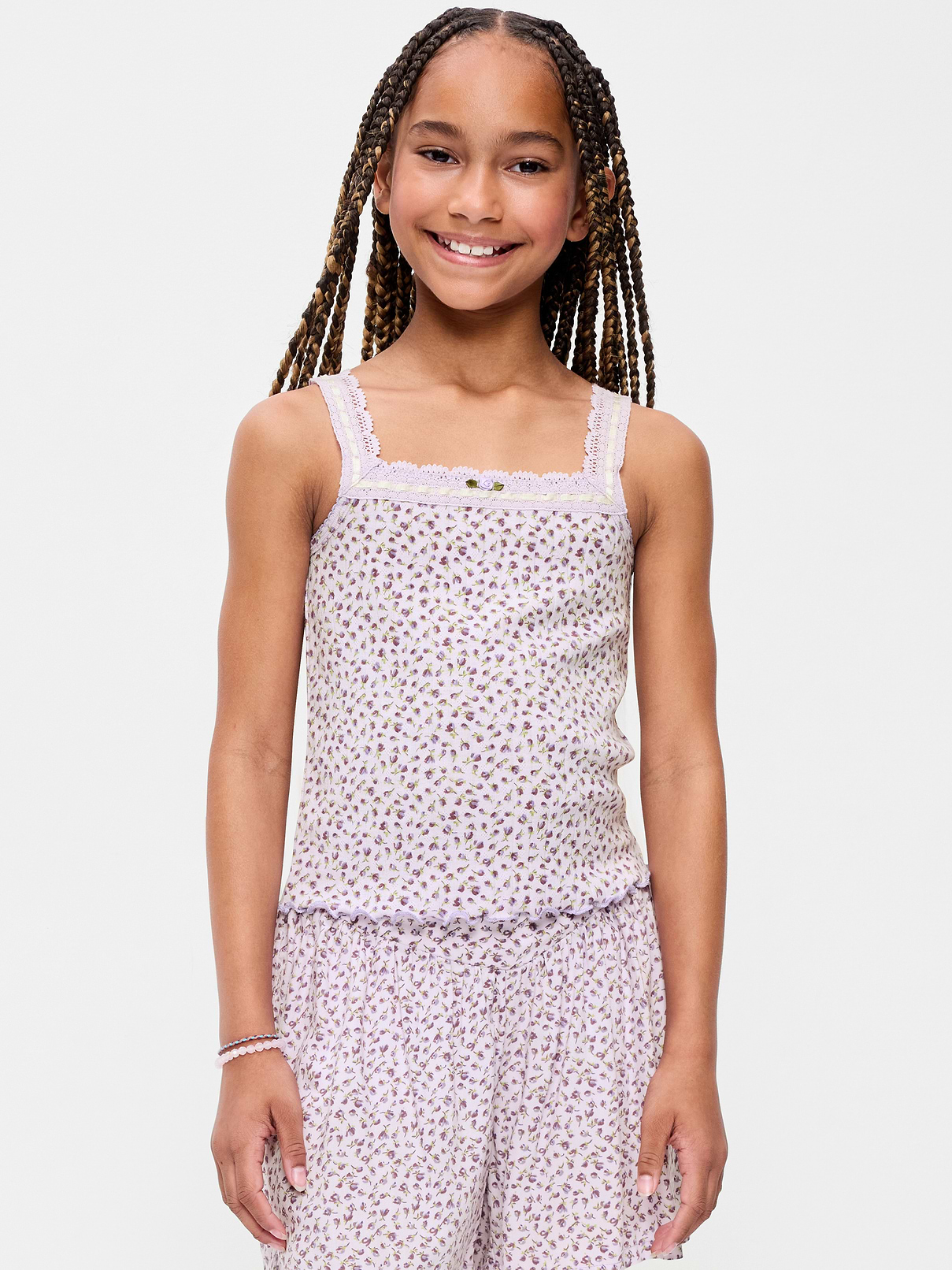 L'image numéro 1 présente Camisole ajustée en tricot pointelle à bordure en dentelle pour Fille