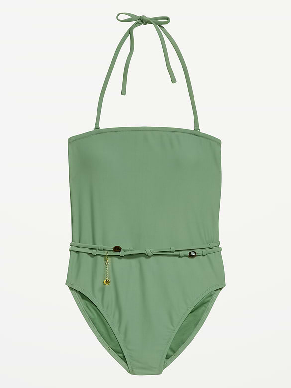 Strapless Belted One-Piece Swimsuit