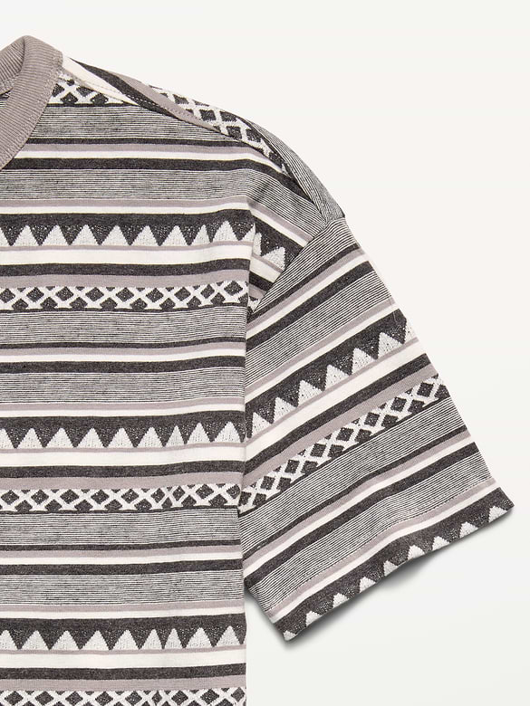 Oversized Short-Sleeve Textured Striped T-Shirt for Boys