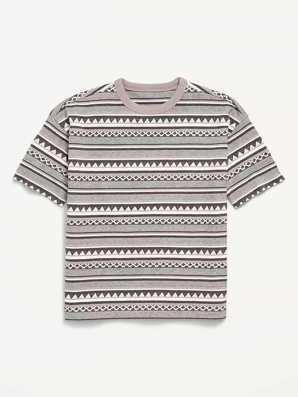 Oversized Short-Sleeve Textured Striped T-Shirt for Boys