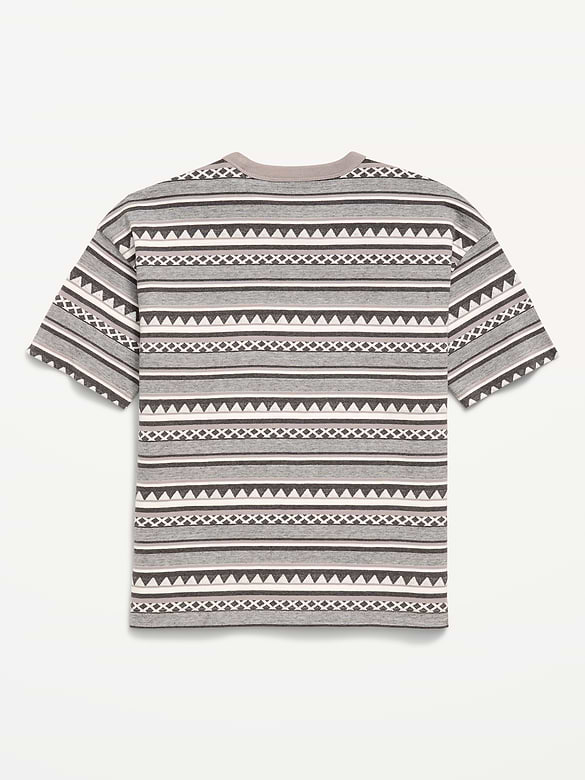 Oversized Short-Sleeve Textured Striped T-Shirt for Boys