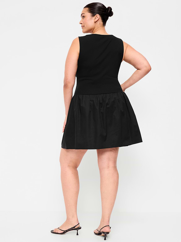 Mixed Media Drop-Waist Mini Dress