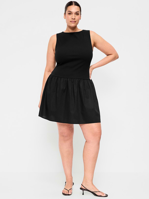 Mixed Media Drop-Waist Mini Dress