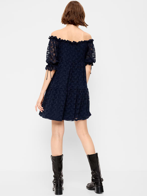 Off-The-Shoulder Lace Mini Dress