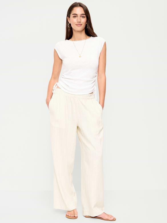 High-Waisted Linen-Blend Super Wide-Leg Pants
