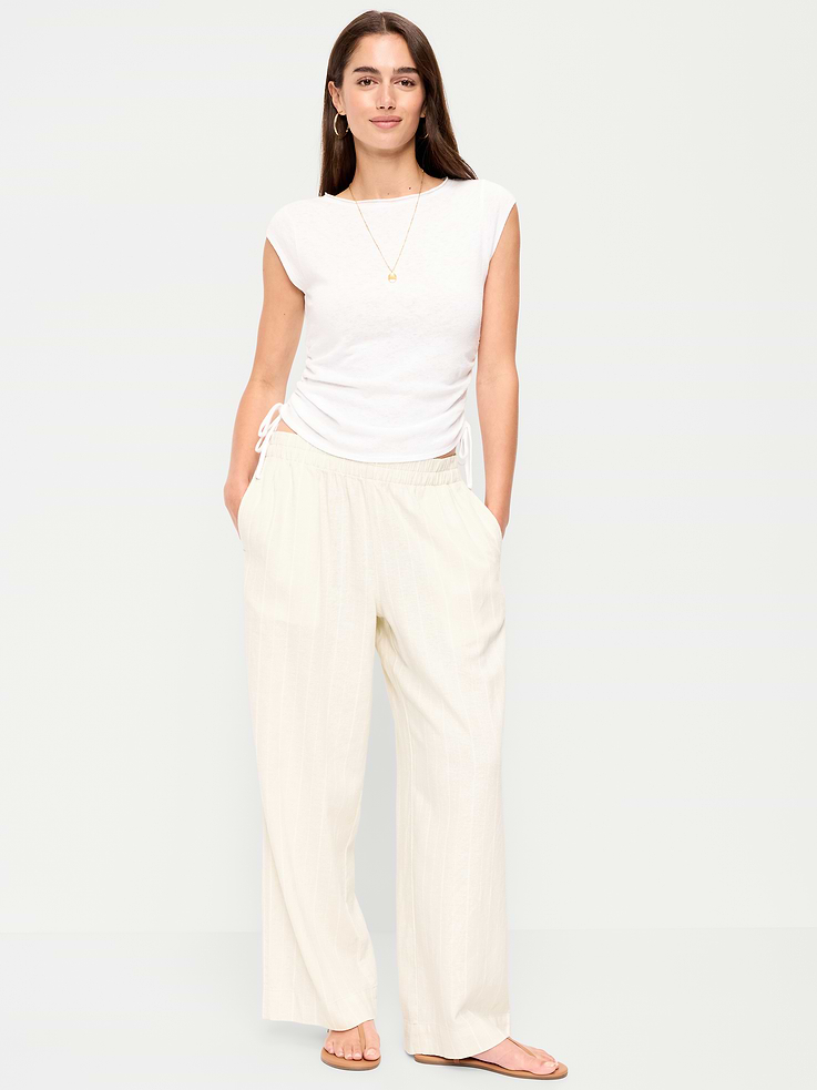 Image number 1 showing, High-Waisted Linen-Blend Super Wide-Leg Pants