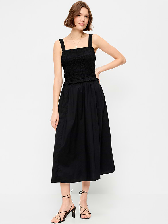 Fit & Flare Smocked-Bodice Midi Dress