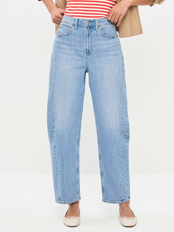 High-Waisted Baggy Barrel Ankle Jeans