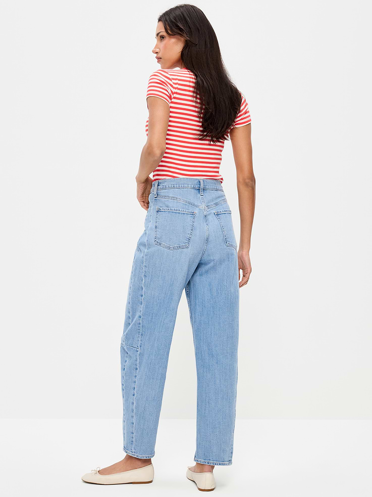 Image number 3 showing, High-Waisted Baggy Barrel Ankle Jeans