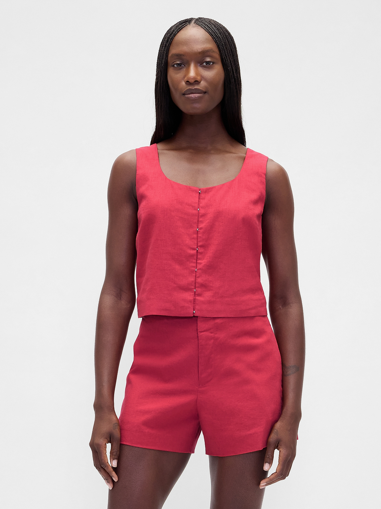 トップス GAP Linen-Blend Hook-Front Crop Shell Top | Gap