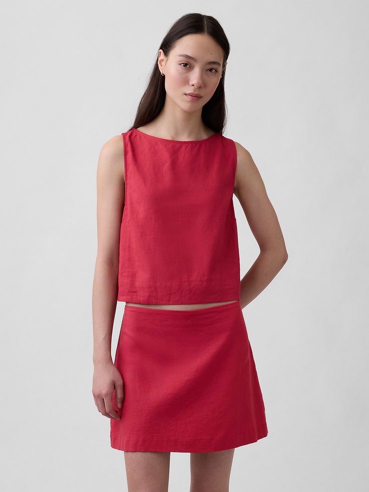 Image number 1 showing, Linen-Blend Crop Shell Tank Top