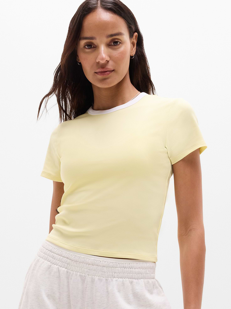 Image 1 of 8, FOR: Your workday commute and weekend travels, from meetings to meetups, FEEL: Silky-soft, premium modal with subtle rib texture, FAVE: A wardrobe essential that forever matches your favorite bottoms, Product #415630