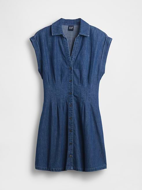 gap shirt dress blue Denim Pleated Mini Shirtdress Dusty Blue Groom Suit Color:Custom-Made Holiday Party Dresses Learn more at