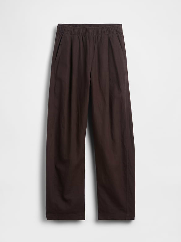 Linen-Blend Easy Barrel Pants