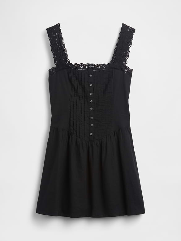 Pintuck Drop-Waist Mini Dress