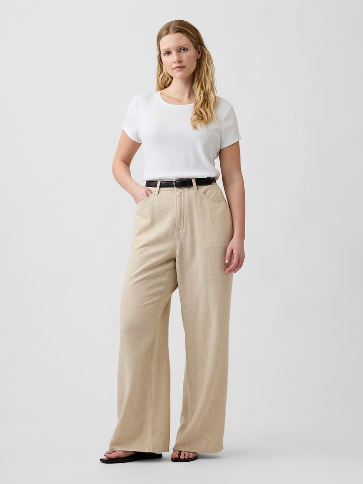 Image number 5 showing, High Rise Linen-Blend Wide-Leg Pants
