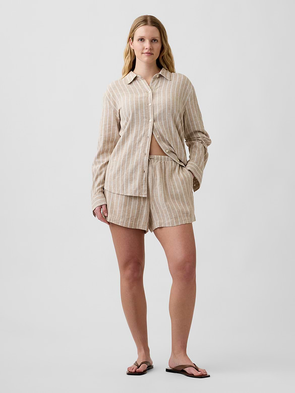 4" High Rise Pull-On Linen-Blend Shorts