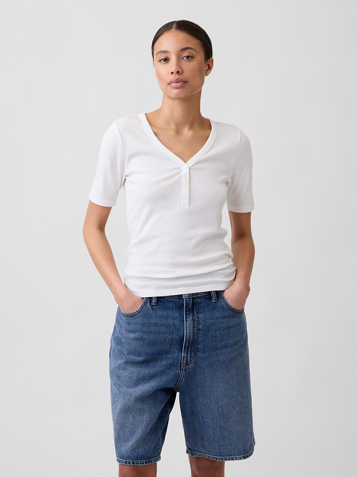 Image number 1 showing, Modern Ribbed V-Neck Henley Top
