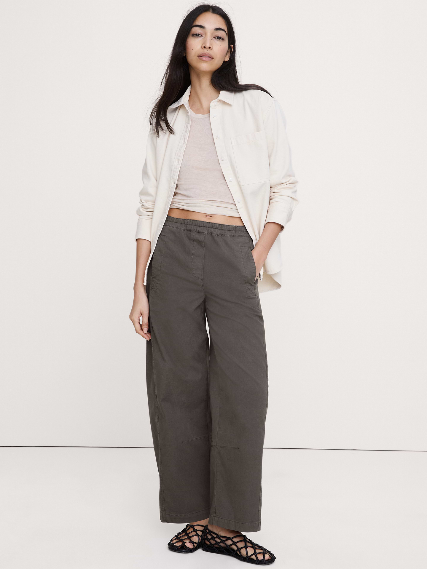 Image number 1 showing, Mid-Rise Relaxed Painter Pull-On Pant