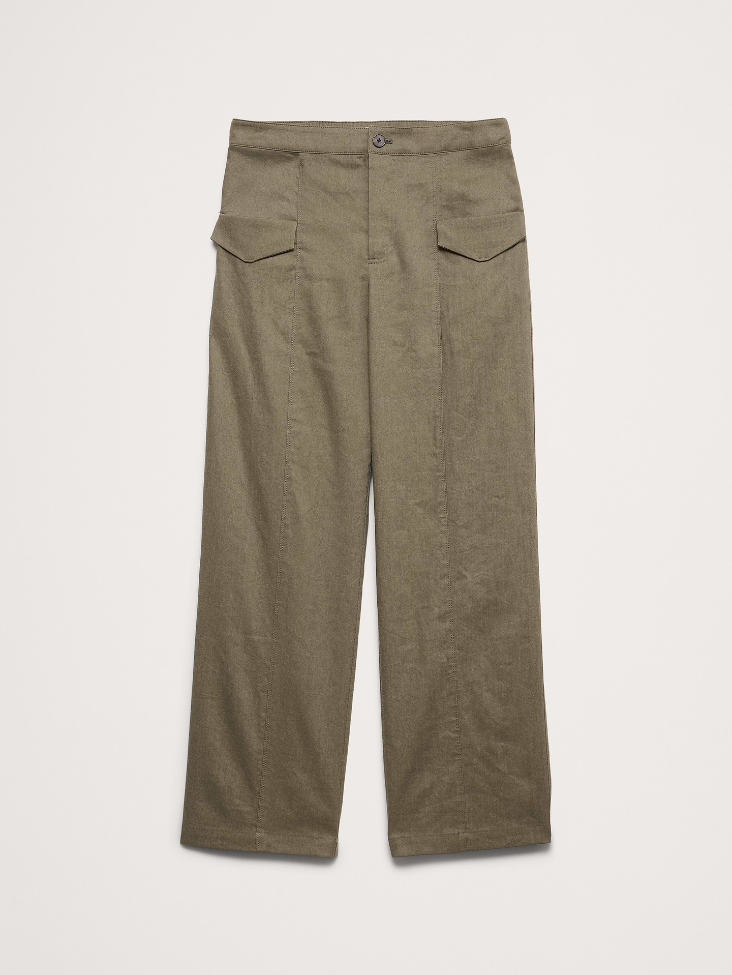 L'image numéro 5 présente Pantalon utilitaire droit à taille haute en lin et viscose extensible