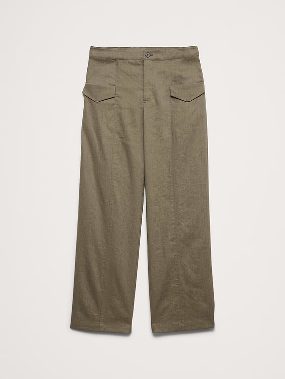 High-Rise Straight Utility Pant in Stretch Linen-Viscose