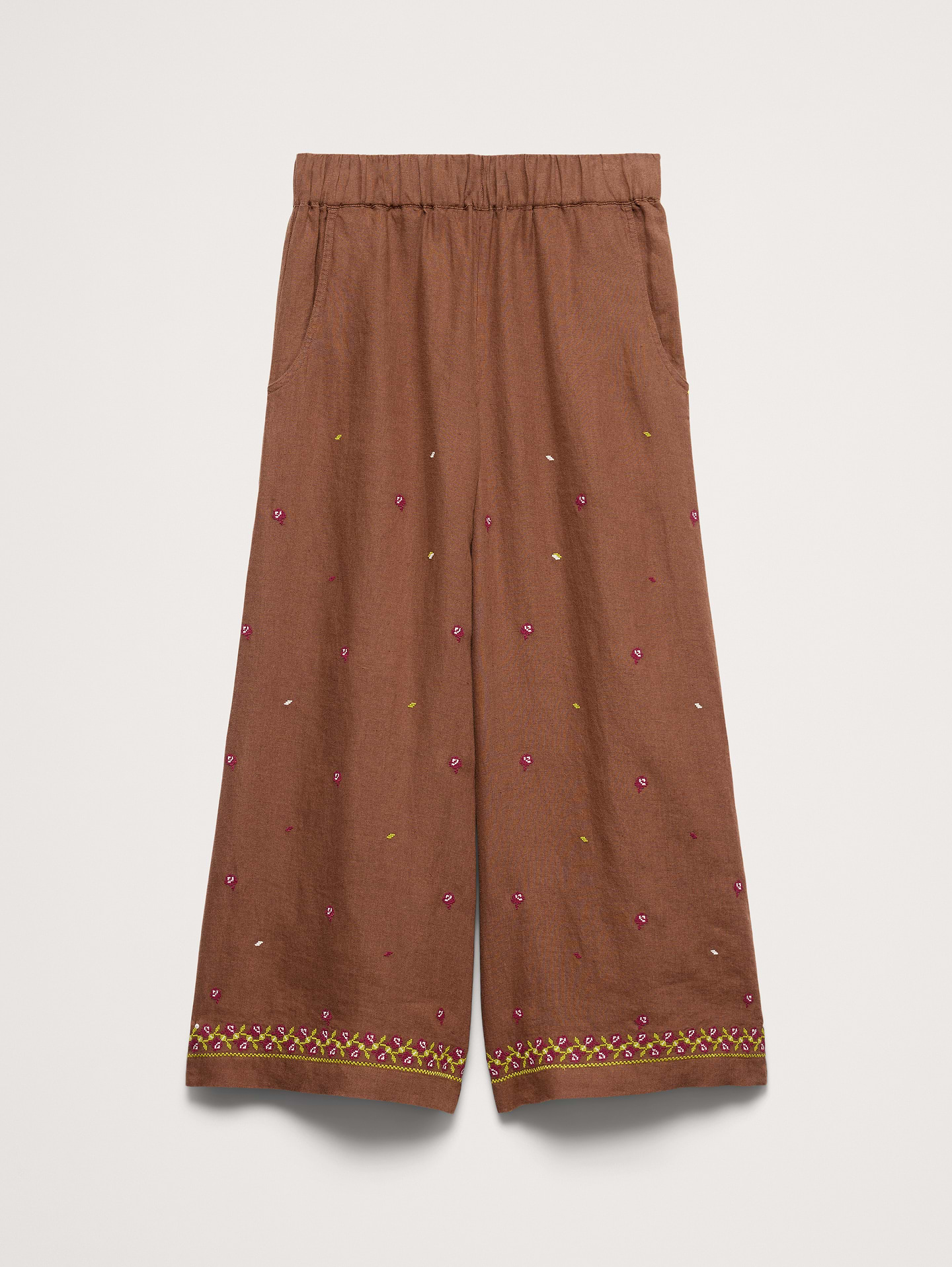 Image number 5 showing, The Pull-On Wide-Leg Ankle Pant in Embroidered Linen
