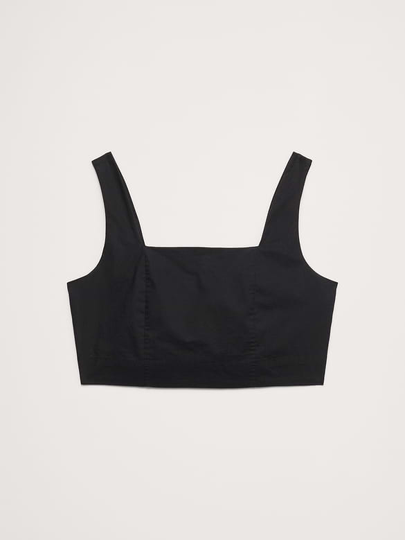 Cotton Poplin Square-Neck Cropped Tank