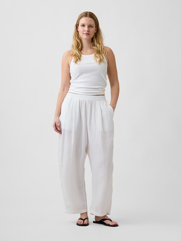 Mid Rise Pull-On Barrel Gauze Pants