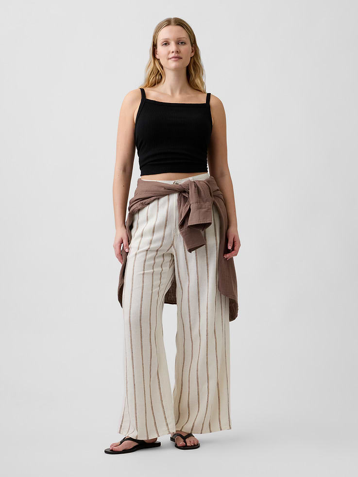 Image number 5 showing, High Rise Linen-Blend Wide-Leg Pants
